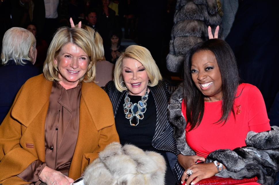 Martha Stewart, Joan Rivers and Star Jones sit front row at Mercedes-Benz Fashion Week in 2013.Joan