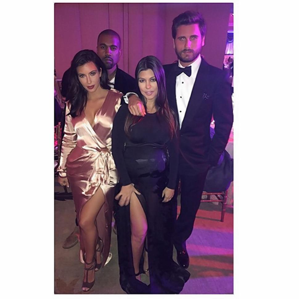 Kim Kardashian (left) and Kanye West enjoyed a date night at the movies on Saturday after posing with Scott Disick (right) and sister Kourtney at the wedding of Scott Sartiano and Allie Rizzo.