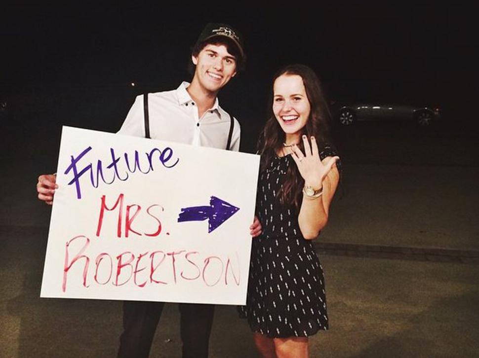 'She. Said. Yes.’ John Luke Robertson (l.) captioned his picture with Mary Kate McEacharn.  