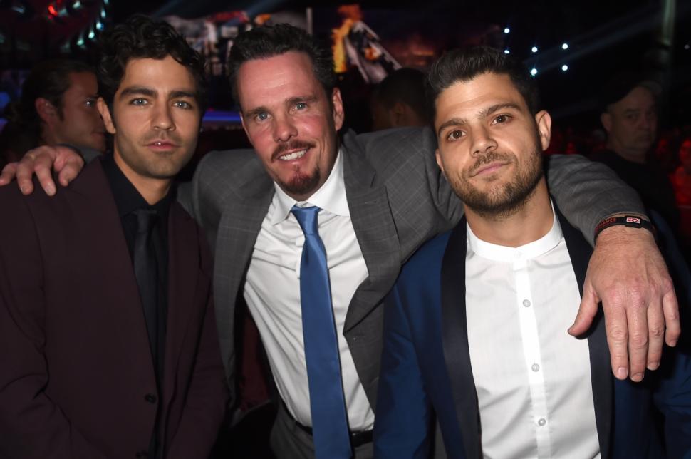 Adrian Grenier (l., with ‘Entourage’ castmates Kevin Dillon and Jerry Ferrara in April) is back for more fun with the gang in the new film.