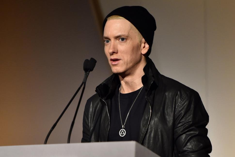 Eminem speaks onstage at WSJ Innovator Of The Year Awards on Wednsday.