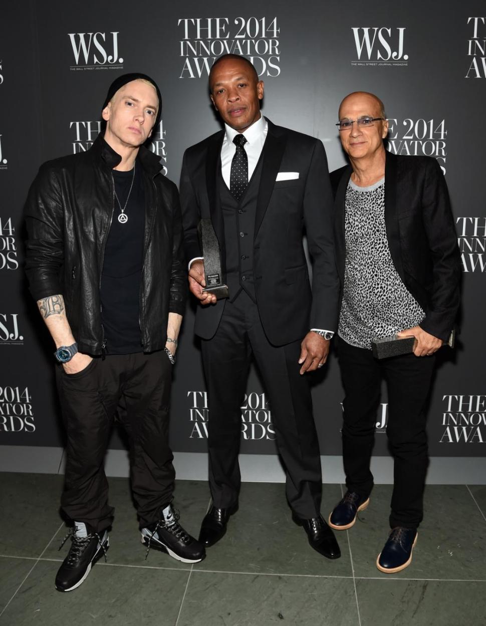 (L-R) Eminem, Dr. Dre and Jimmy Iovine pictured at the event on Wednesday.