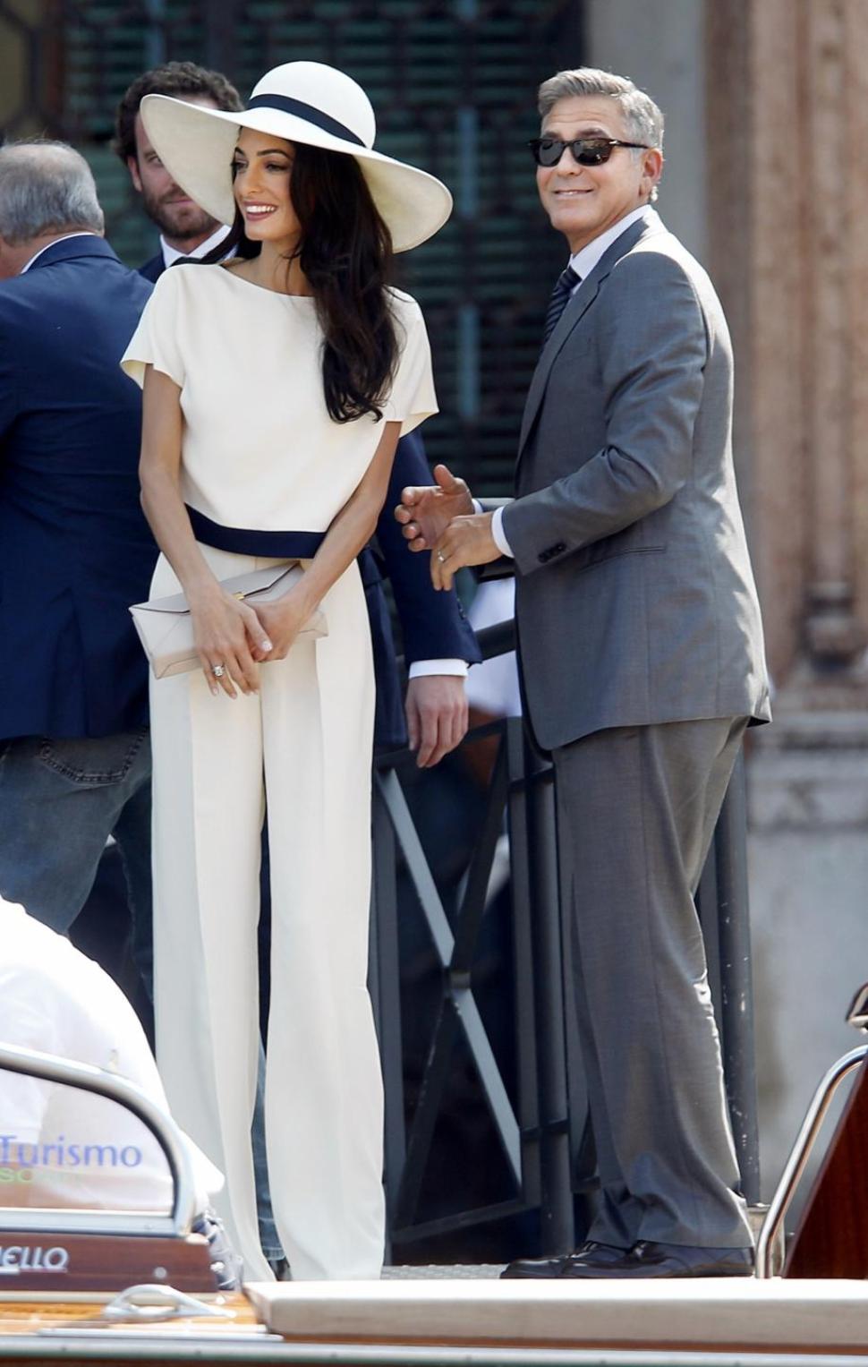 George Clooney and his wife Amal Alamuddin in Venice on Monday, Sept. 29.