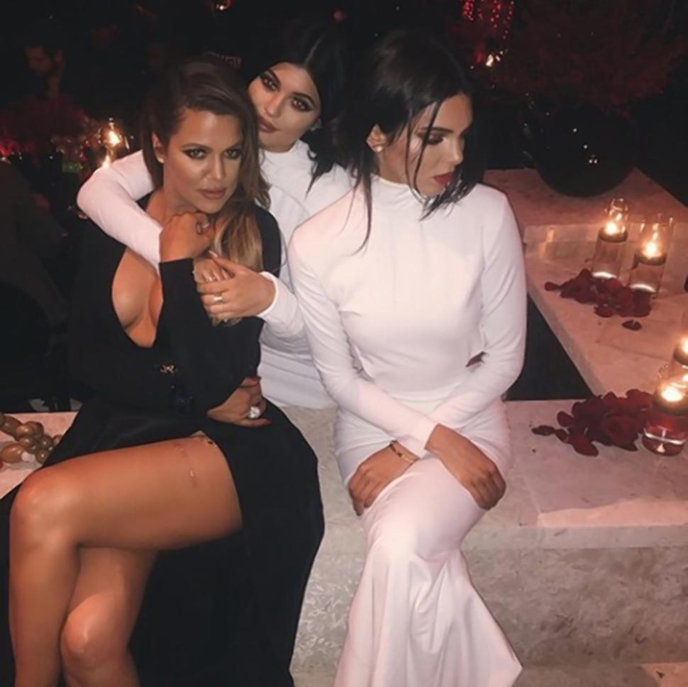 Khloe, Kylie and Kendall Jenner at their mom’s Christmas party in Los Angeles on Wednesday.