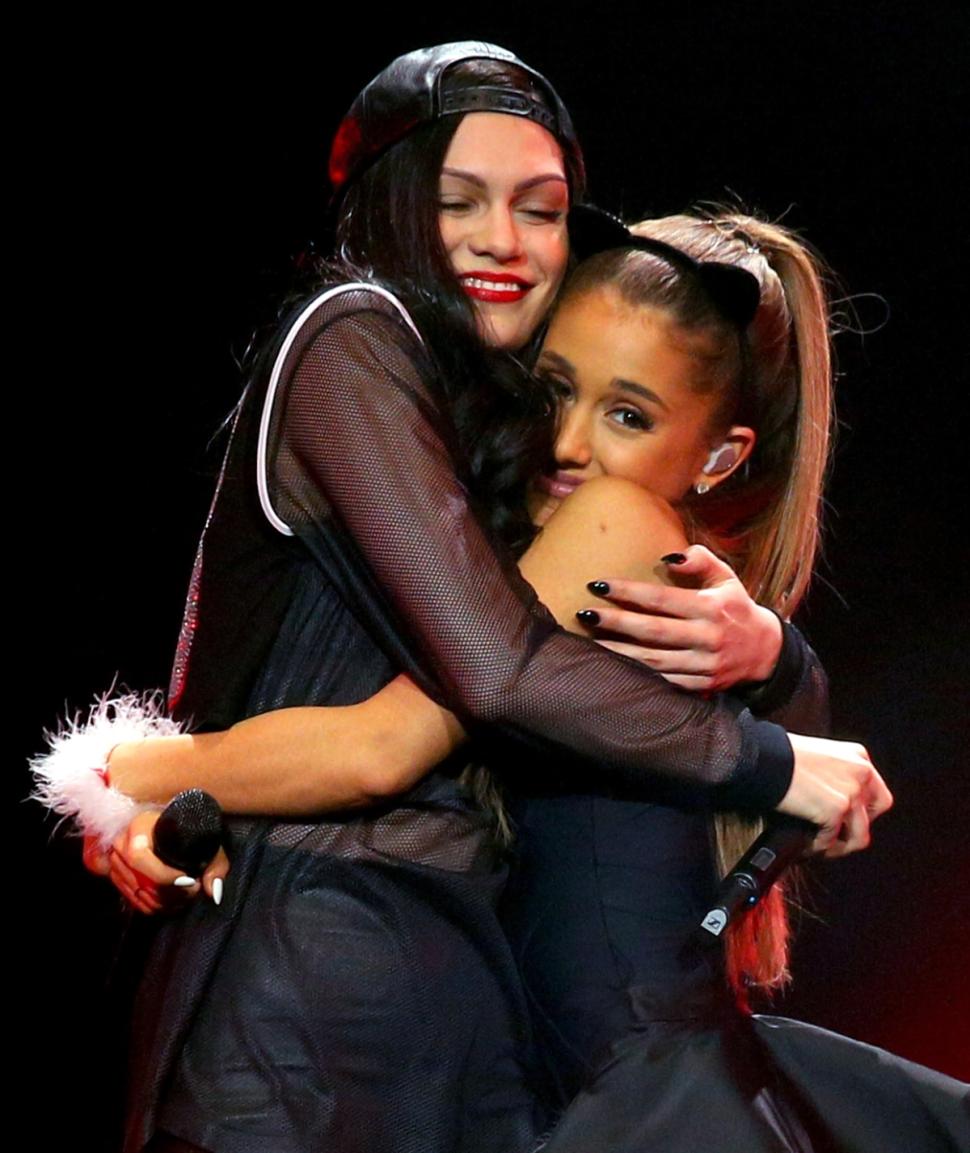 Jessie J (l.) and Ariana Grande find close harmony at the show in St. Paul, Minn.