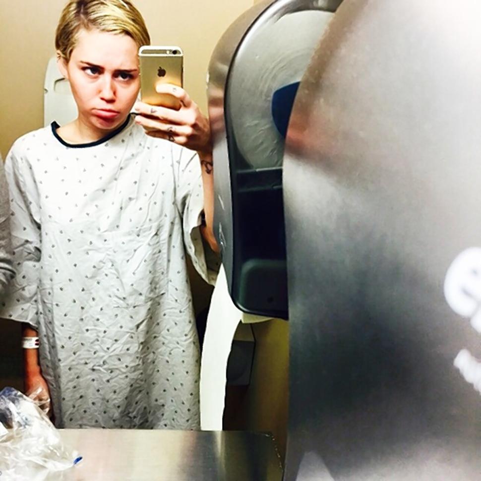Miley Cyrus posts a hospital selfie on Instagram. She was reportedly in the hospital for an outpatient procedure on her wrist.