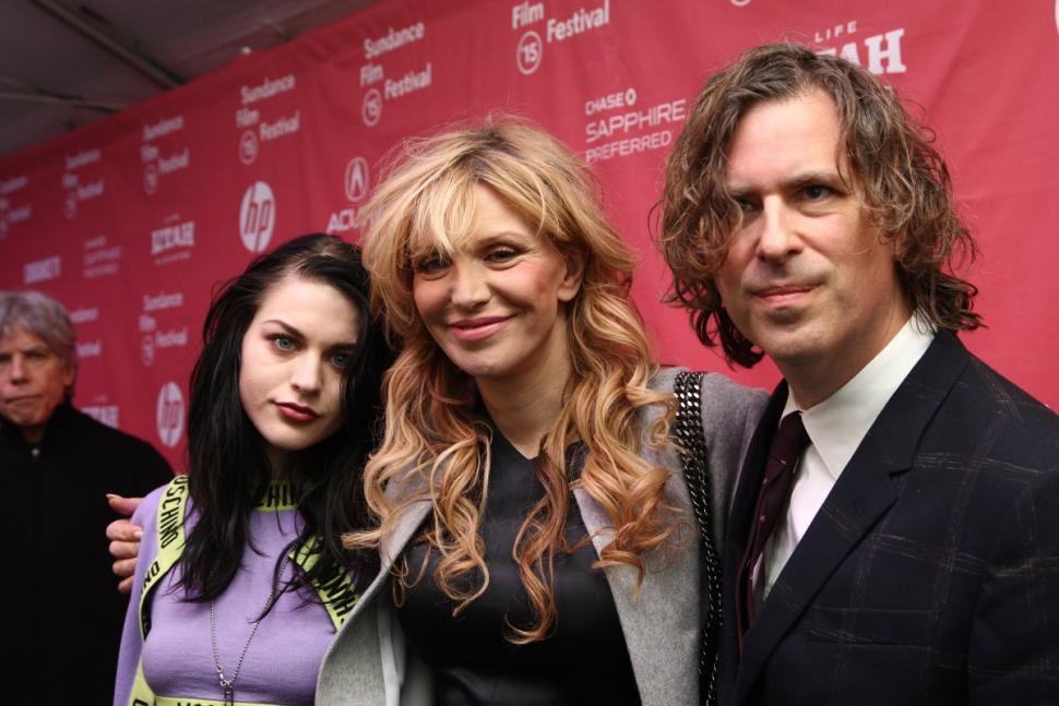 Frances Bean Cobain, Courtney Love and director Brett Morgen at the premiere Saturday.