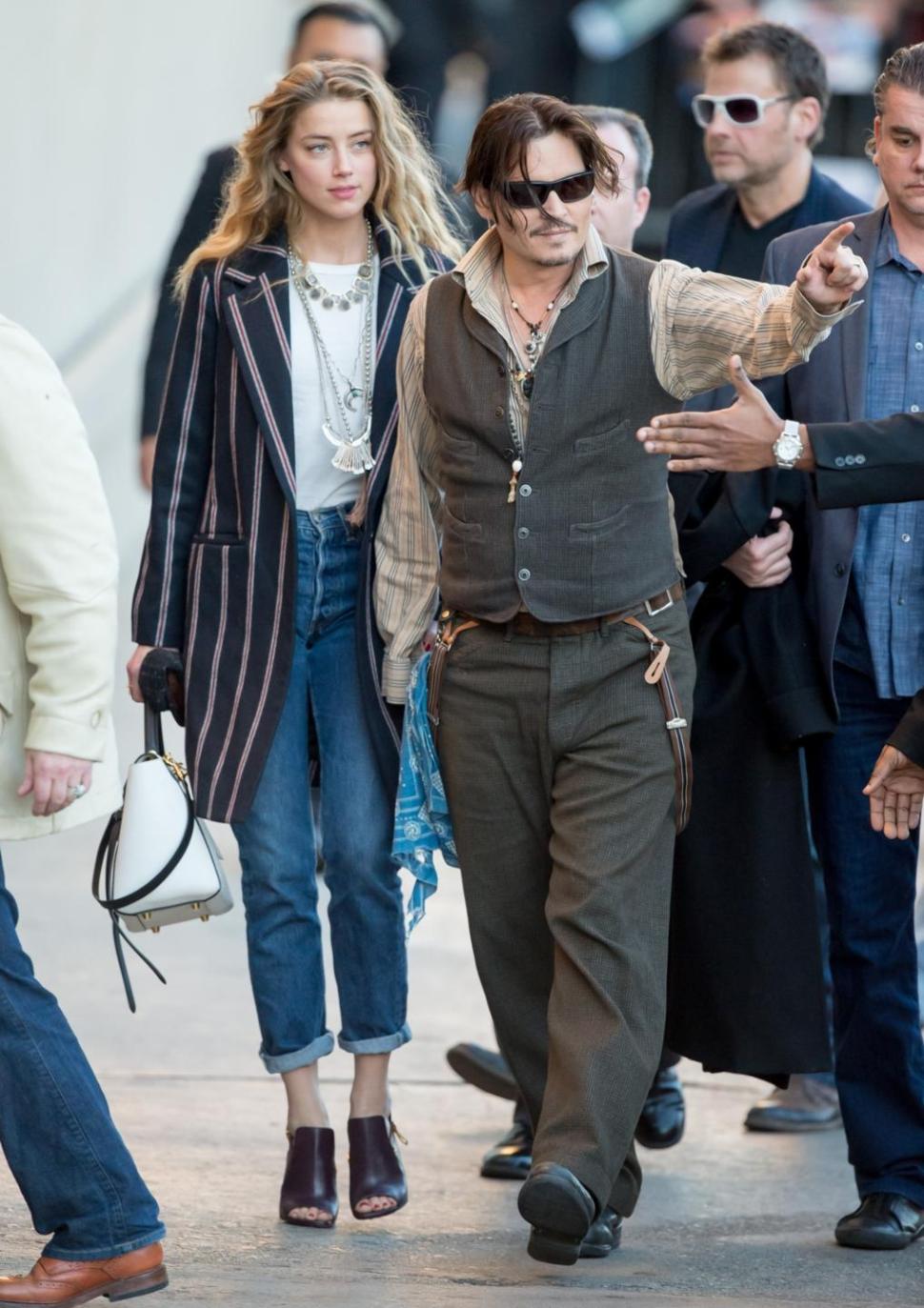 Amber Heard and Johnny Depp on way to film "Jimmy Kimmel Live." 