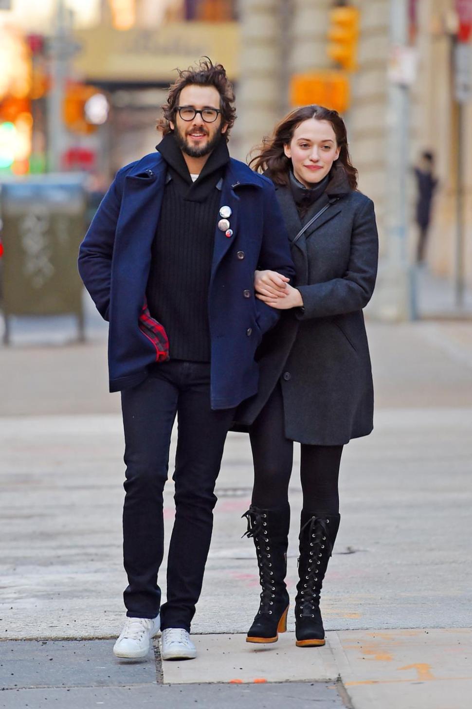 Josh Groban and Kat Dennings get cozy during a Tribeca stroll. 