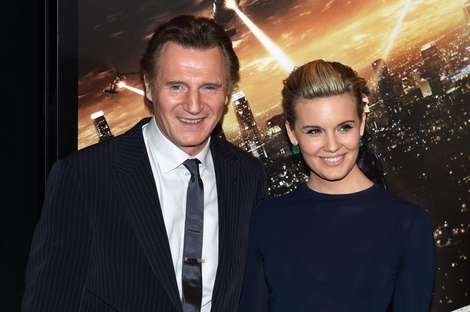 Liam Neeson, left, and Maggie Grace, right, attend the ‘Taken 3’ premiere in New York City on Wednesday.