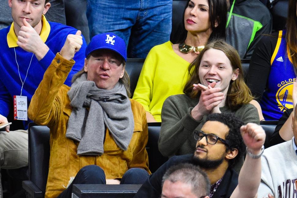 Val Kilmer (L) and his son Jack Kilmer attend a basketball game on Christmas between the Golden State Warriors and the Los Angeles Clippers at Staples Center on Christmas Day.