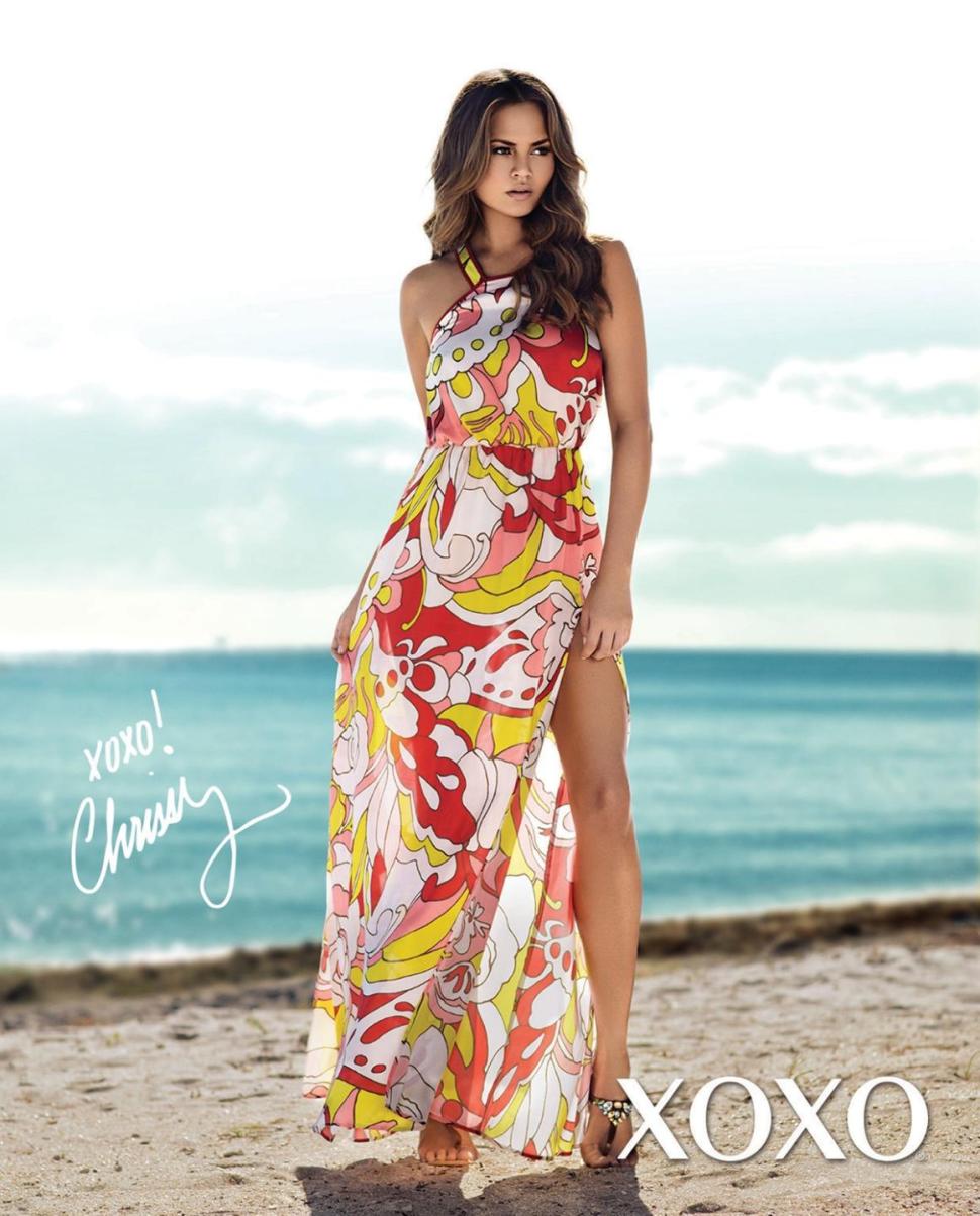 Chrissy Teigen hit the beach for the XOXO campaign.