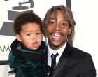 Wiz Khalifa (R) and son Sebastian Taylor Thomaz attend Grammys on Feb. 8 in Los Angeles, Calif.