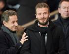David Beckham and Nicolas Sarkozy attend soccer game.