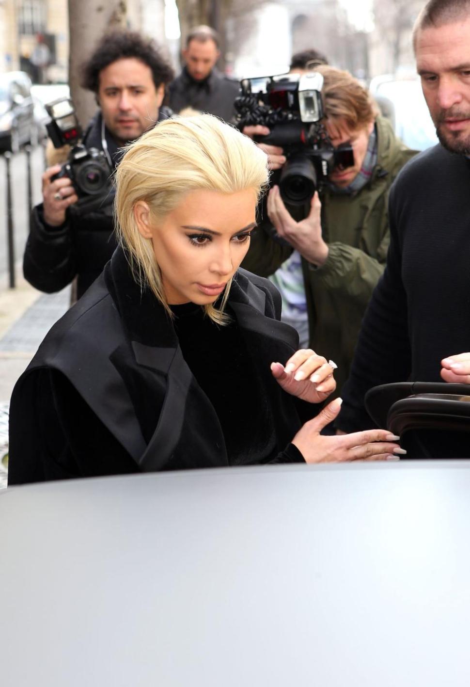 Kim Kardashian has bleached her signature dark hair.