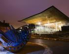 National Assembly of Wales government, Senedd building, Cardiff Bay, UK, night-time