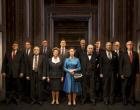The Audience.Helen Mirren as Queen Elizabeth II, and the cast as prime ministers. Photo by Joan Marcus.