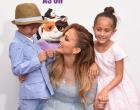 Jennifer Lopez hits the red carpet with her twins Emme and Max at the "Home" premiere.