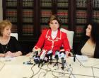 Attorney Gloria Allred, center, is seen holding a press conference is which Sunnie Welles, left, and Margie Shapiro, right, came forward alleging Bill Cosby victimized them, at attorney Gloria Allred's office in Los Angeles on Friday, March 27, 2015.