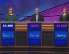 Kristin Sausville (r.) made history when she was the only contestant to play Final Jeopardy solo when both her fellow contestants failed to make it to the final round.