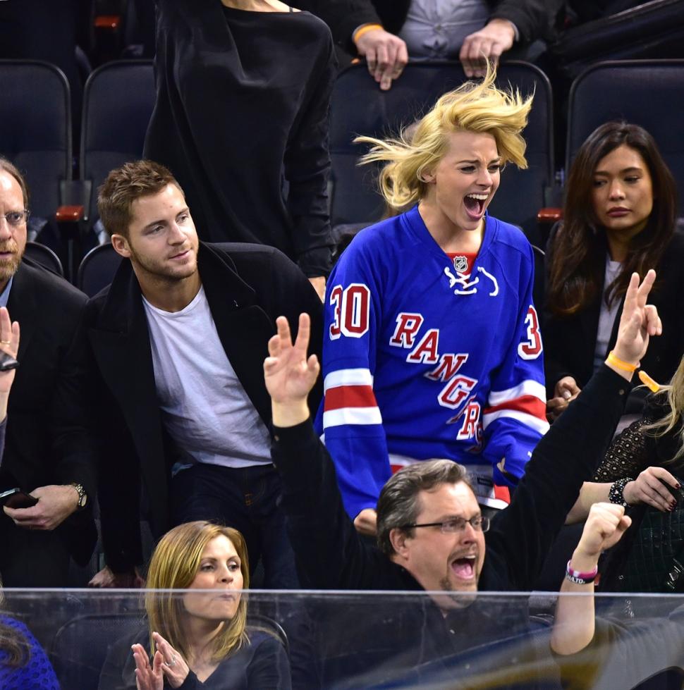 Margot Robbie cheers on the Rangers recently at Madison Square Garden. 