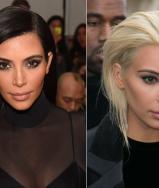 Kim Kardashian sports a new blonde hair style, as she leaves with husband Kanye West.