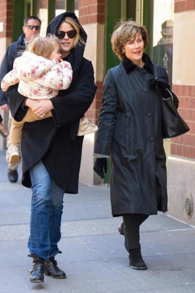 Jenna Bush Hager, with daughter Mila, and Laura Bush head out in NYC.