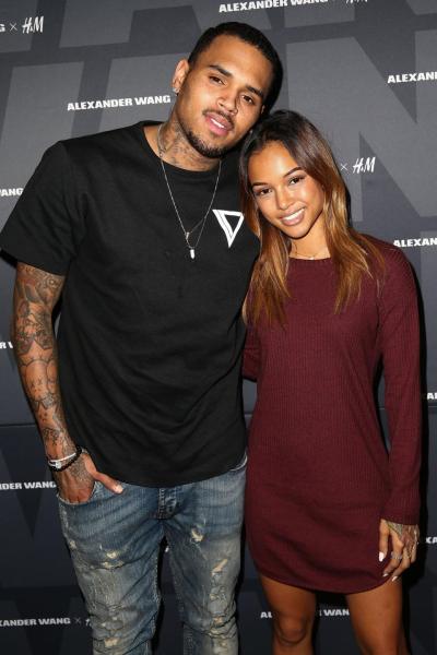 Chris Brown (L) and Karrueche Tran attend the Alexander Wang x H&M Pre-Shop Party at H&M on Nov. 5, 2014 in West Hollywood, Calif.