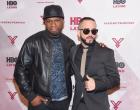 Rapper 50 Cent (L) and musician Yandel attend the HBO Latino red carpet premiere of the ‘Camino Al Concierto and Legacy: De Lider a Leyenda’ at Center 548 on April 7 in New York City.