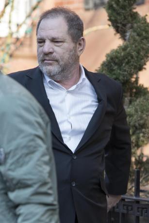 Hollywood producer Harvey Weinstein is seen Thursday outside his Manhattan home.