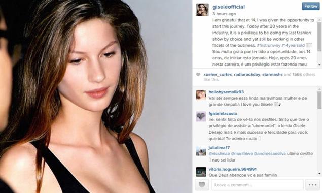Gisele Bundchen announced her retirement from fashion shows on Instagram.