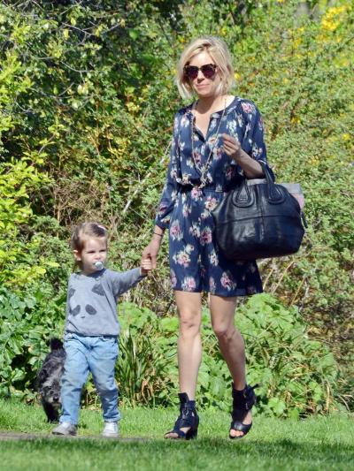 Sienna Miller and daughter Marlowe go for a walk in the park in London. 