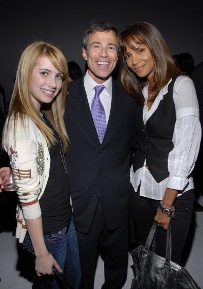 Actress Emma Roberts, attorney Neil Meyer, and actress Halle Berry attend the party for Laura Meyer and Robyn Roth's new book "Remodel This! A Woman's Guide to Planning and Surviving the Madness of a Home Renovation" at Miauhaus Studios. Meyer, a Horace Mann alum who graduated in 1979, is accused of having a sex slave.