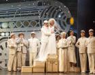 Peter Gallagher and Kristin Chenoweth (in wedding gown at end of show) in “On the Twentieth Century.”