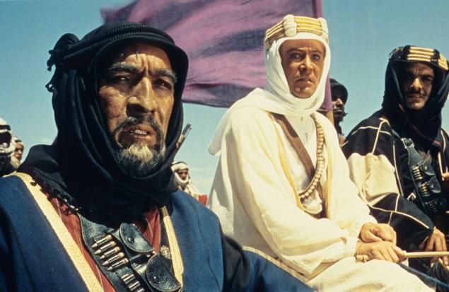 Prince Faisal (Anthony Quinn), T.E. Lawrence (Peter OToole), and Sherif Ali (Omar Sharif) perform in the still-relevant 1962 masterpiece "Lawrence of Arabia."
