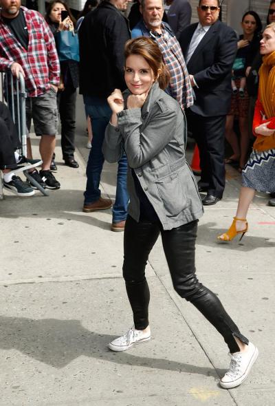 Tina Fey visits "Late Show With David Letterman" at Ed Sullivan Theater on Wednesday.