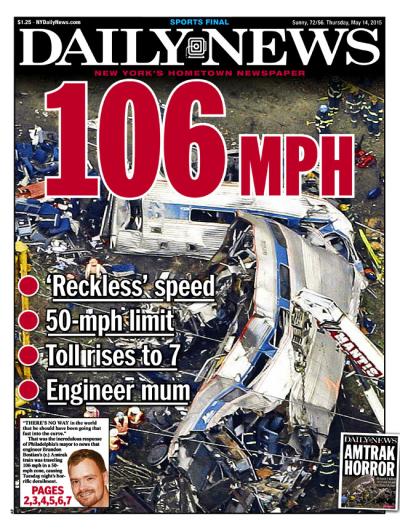 How the Daily News covered Amtrak derailment.