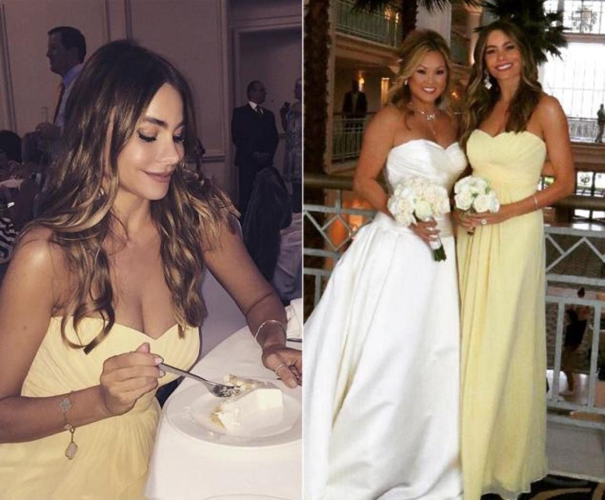Sofia Vergara is a bridesmaid in friends wedding.