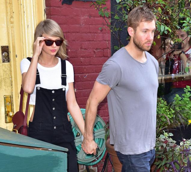 Taylor Swift and Calvin Harris leave the Spotted Pig restaurant on May 28.