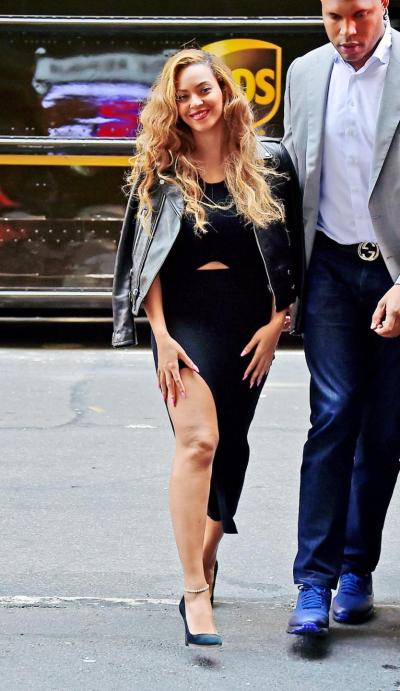 Beyoncé steps out Tuesday in a high-slit dress in New York.