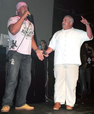 Hulk Hogan and Radio talk show host Bubba the Love Sponge attend the CD release party at Mansion nightclub on July 31, 2009 in Miami Beach, Florida.
