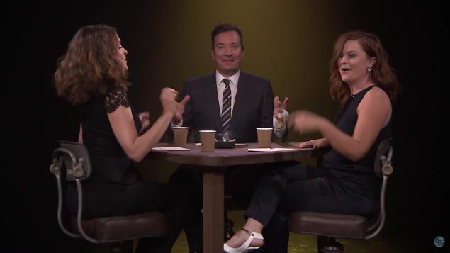 "Saturday Night Live" alums Tina Fey, Jimmy Fallon and Amy Poehler told two true stories and one lie on the "Late Show with Jimmy Fallon" on Tuesday night.