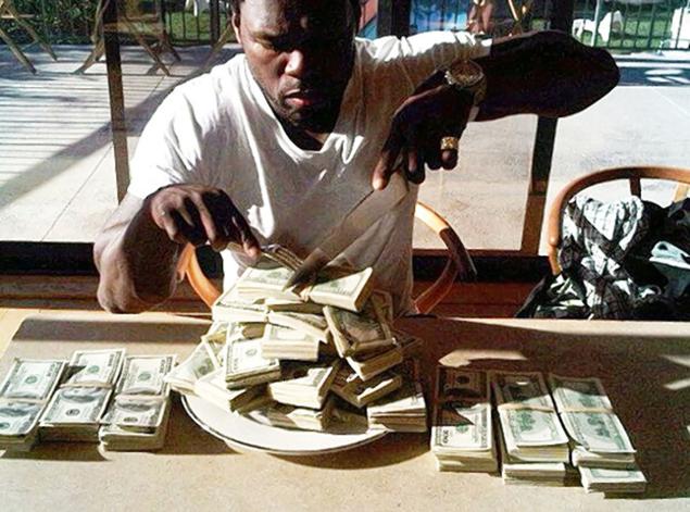 Despite a monthly income of $    184,969, most of which comes from royalties and interest on investments, 50 Cent is saying that legal fees and lawsuit losses have cost him $    25 million.