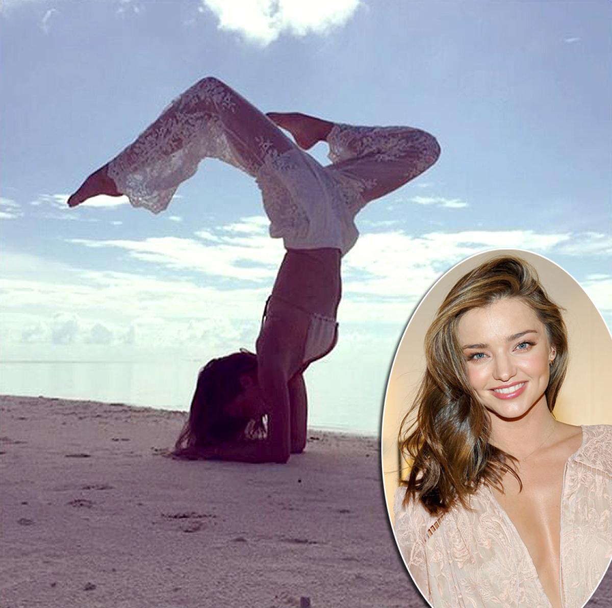 Miranda Kerr does yoga.