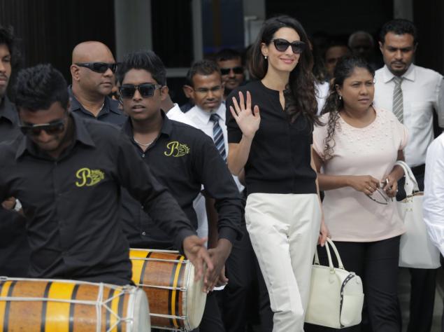 Amal Clooney arrives in Male, capital of the Maldives