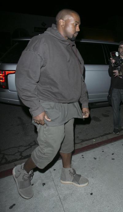 Kanye West was seen uncharacteristically bulky outside The Nice Guy for Kendall Jenner's 20th birthday.