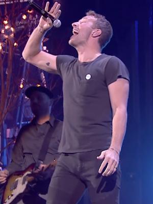 Chris Martin on stage with his band [Wenn]